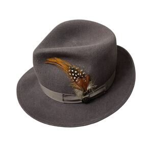 Goorin Bros Fedora Hat Medium Wool Feather Ribbon Band Pinched Teardrop USA